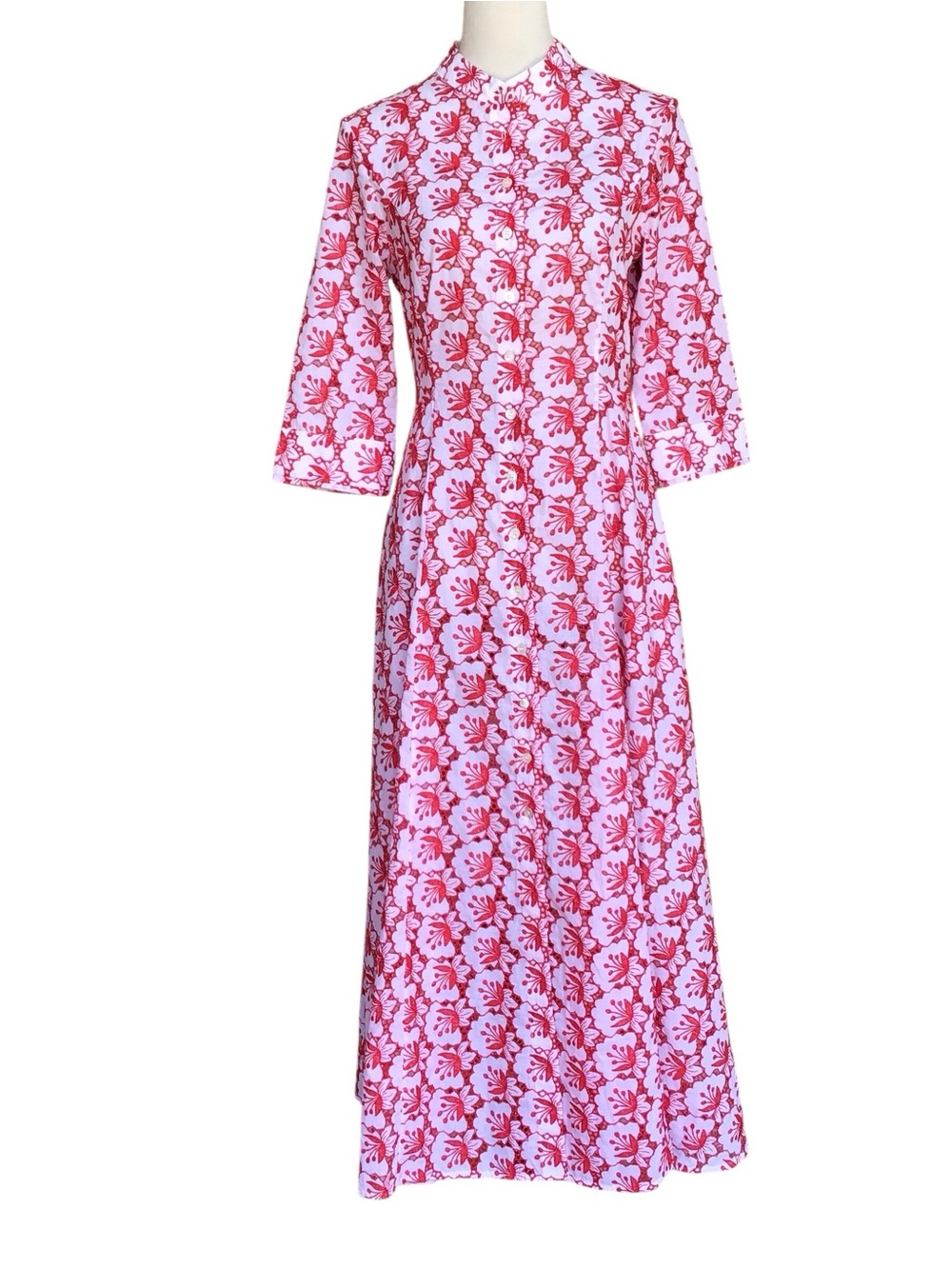 Evi Grintela Embroidered Red Floral Button-Down Shirtdress